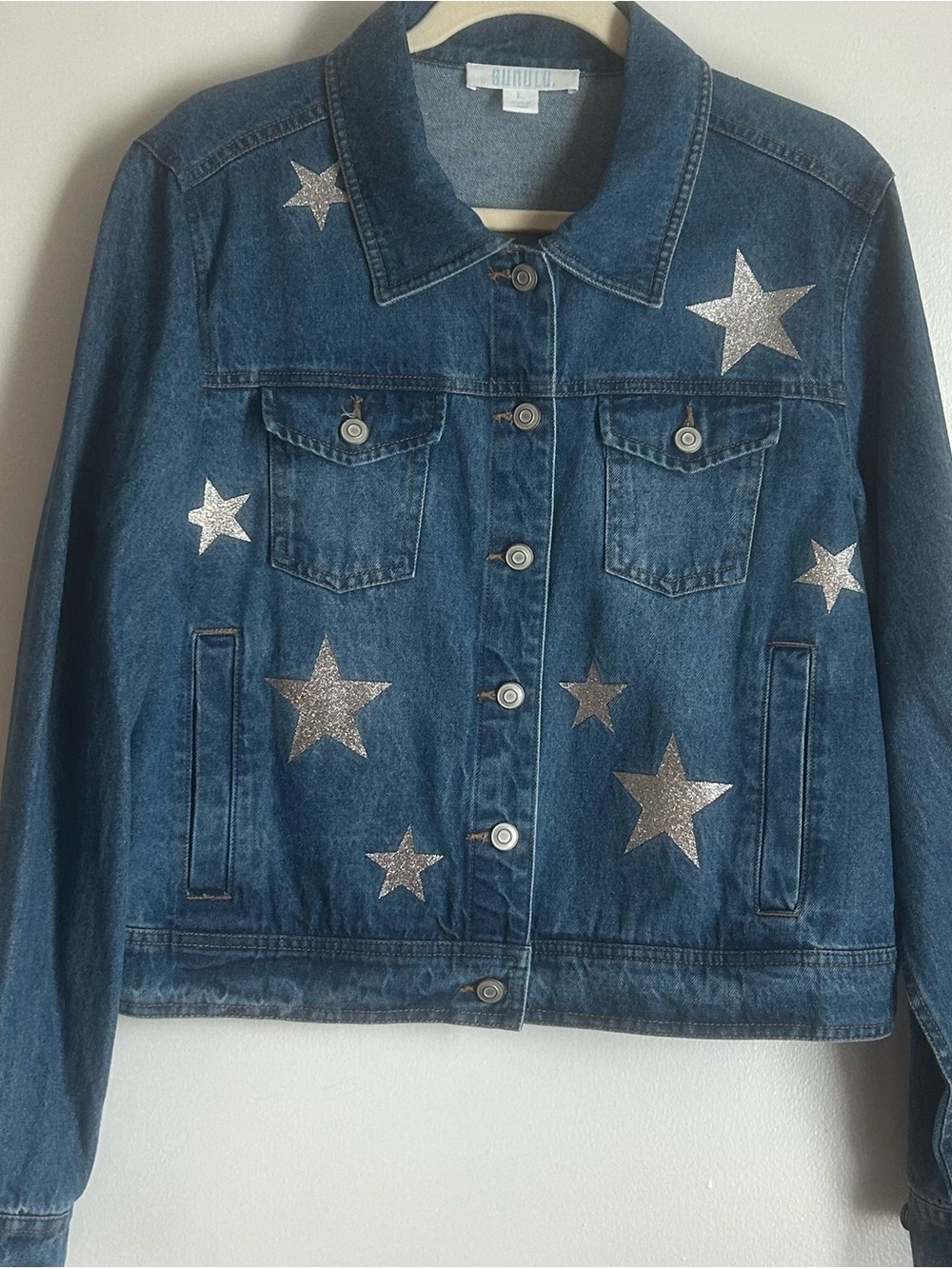 Star-Embellished Blue Denim Jacket - Women